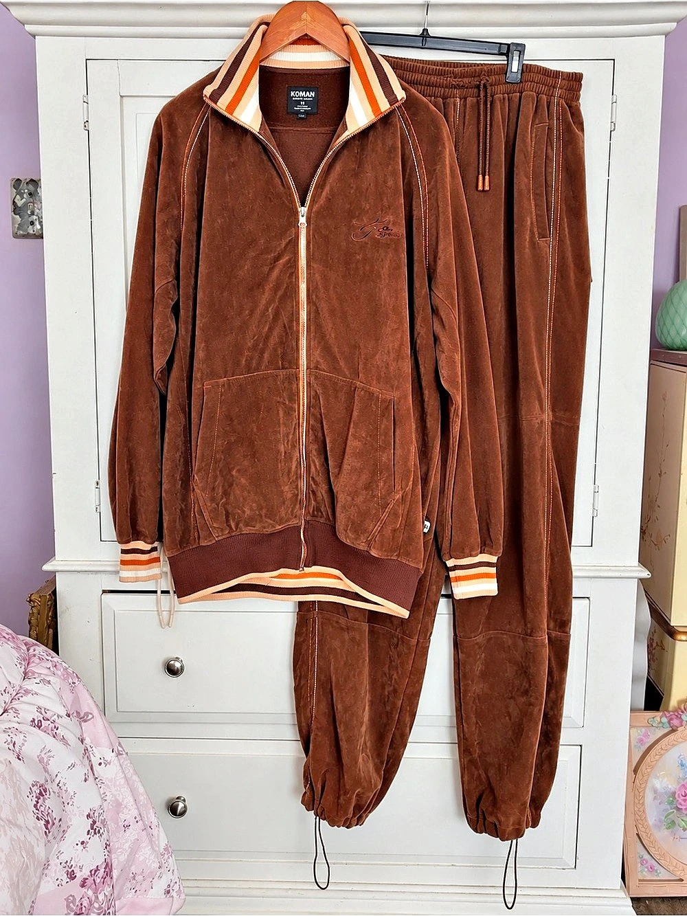 Koman Modern Basics faux suede Track Suit Brown XL men